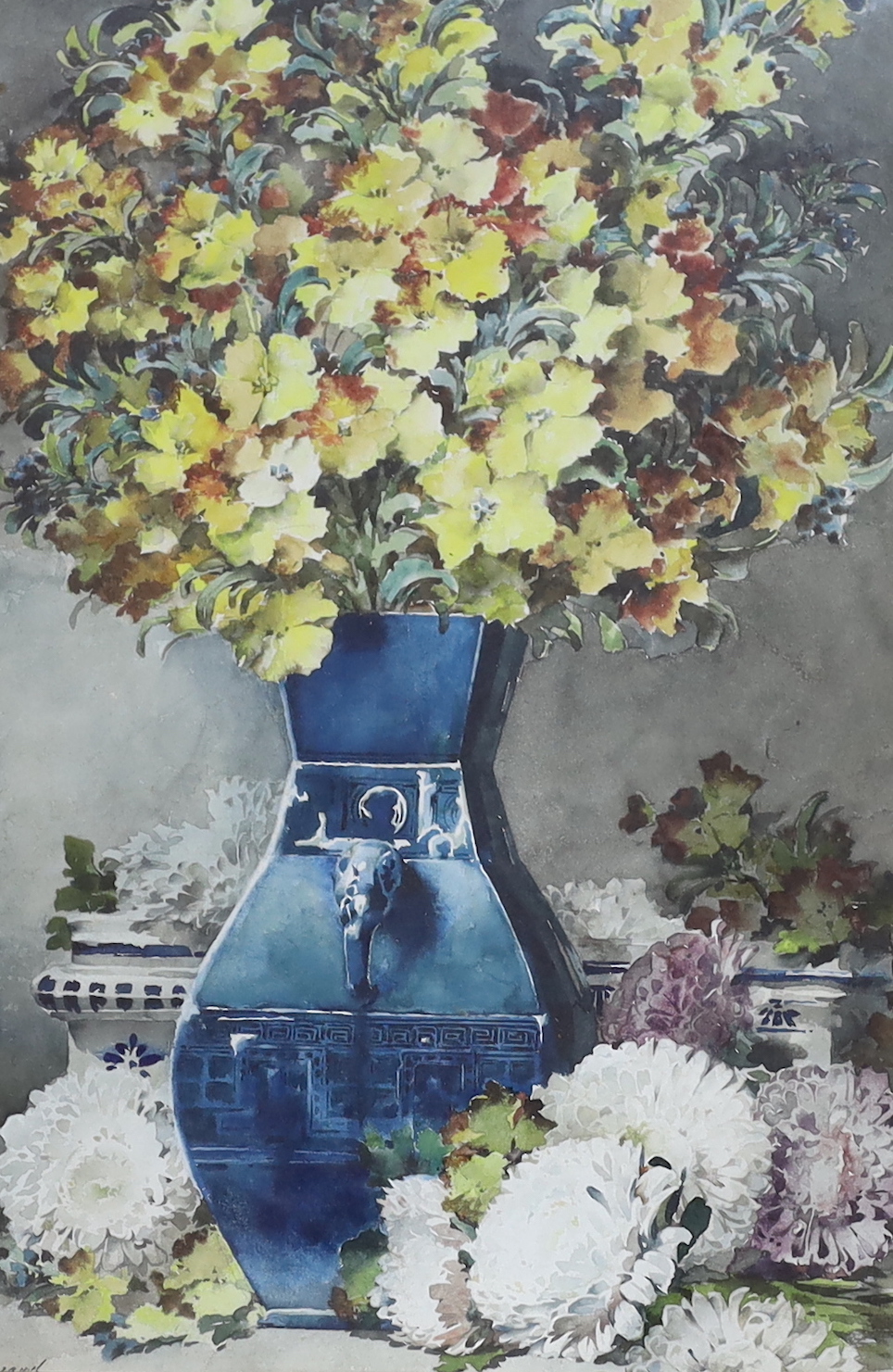Eugene Morand (French/Russian, 1855-1930), watercolour, Still life of flowers in a vase, signed, 44 x 29cm